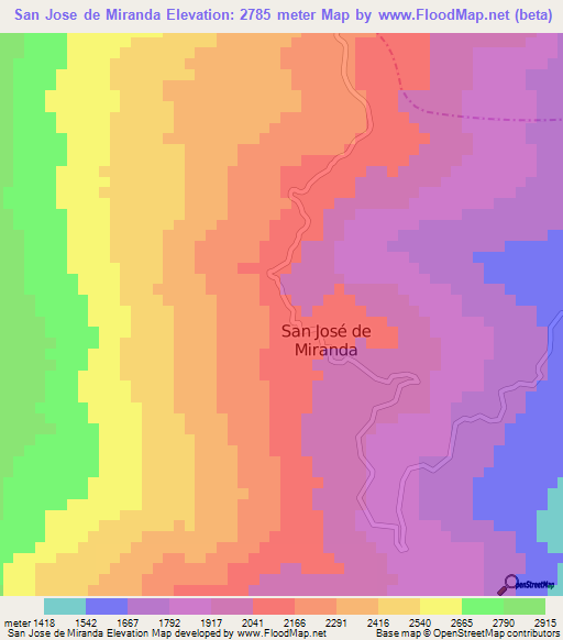 San Jose de Miranda,Colombia Elevation Map