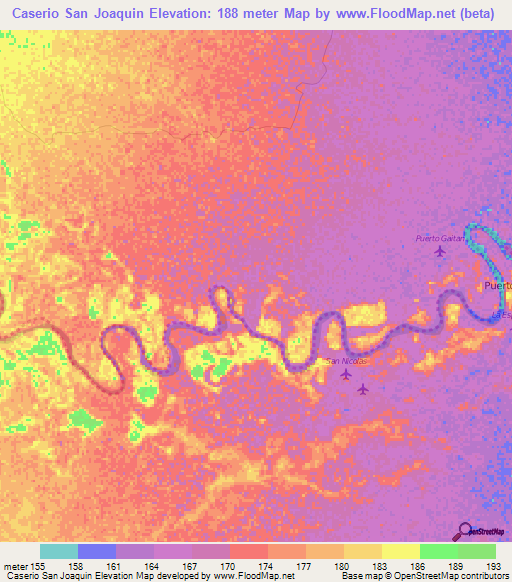 Caserio San Joaquin,Colombia Elevation Map