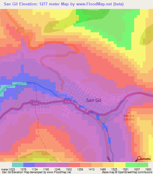 San Gil,Colombia Elevation Map