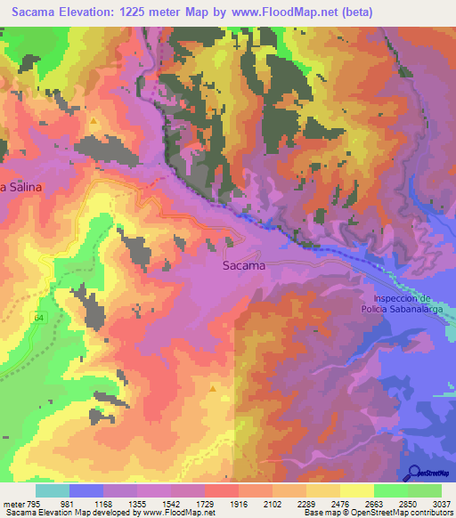 Sacama,Colombia Elevation Map