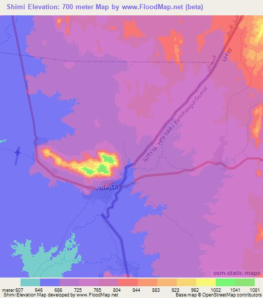 Shimi,Sudan Elevation Map