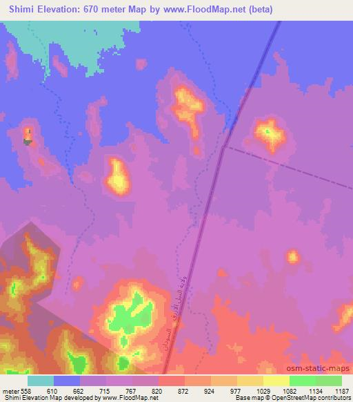 Shimi,Sudan Elevation Map