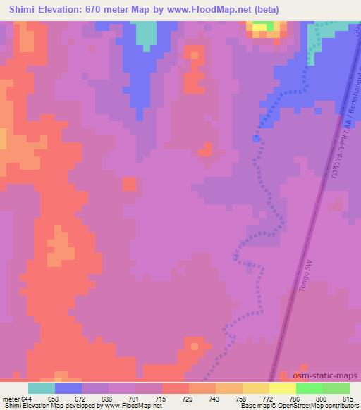 Shimi,Sudan Elevation Map