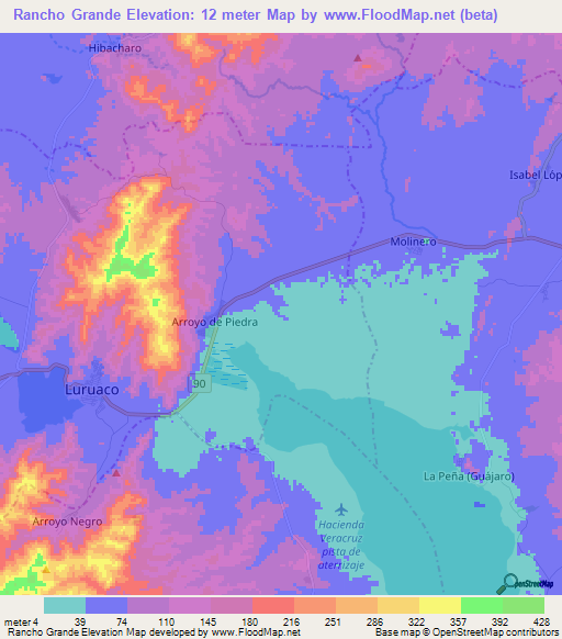 Rancho Grande,Colombia Elevation Map