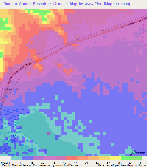 Rancho Grande,Colombia Elevation Map