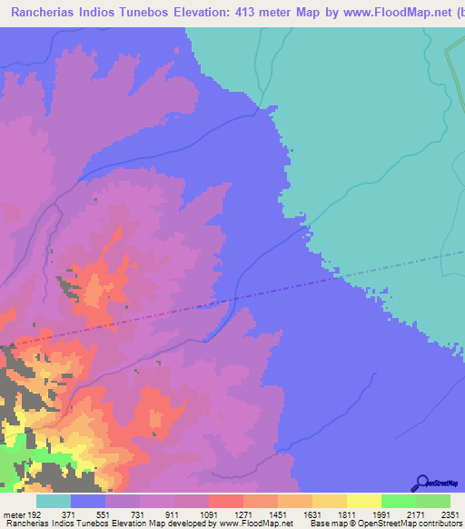 Rancherias Indios Tunebos,Colombia Elevation Map