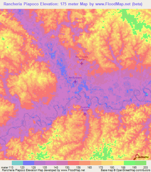 Elevation of Rancheria Piapoco,Colombia Elevation Map, Topography, Contour