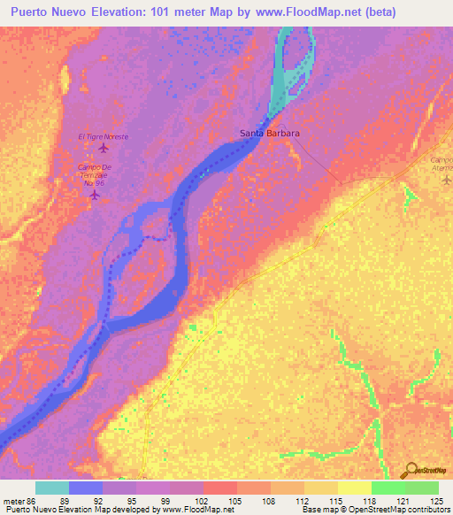 Puerto Nuevo,Colombia Elevation Map