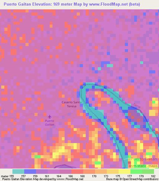 Puerto Gaitan,Colombia Elevation Map