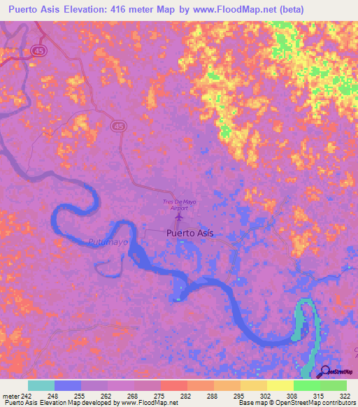 Puerto Asis,Colombia Elevation Map