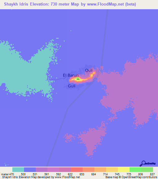 Shaykh Idris,Sudan Elevation Map