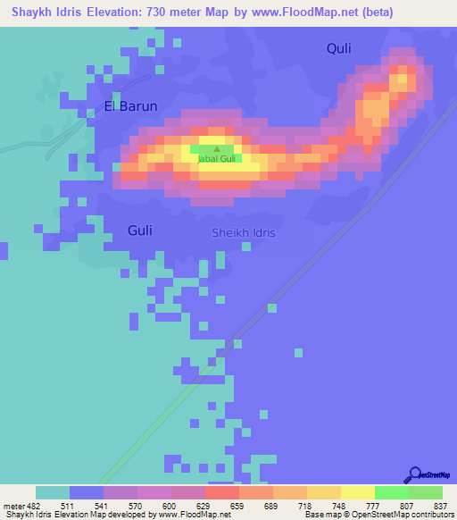 Shaykh Idris,Sudan Elevation Map