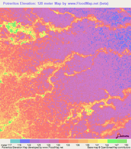 Potreritos,Colombia Elevation Map