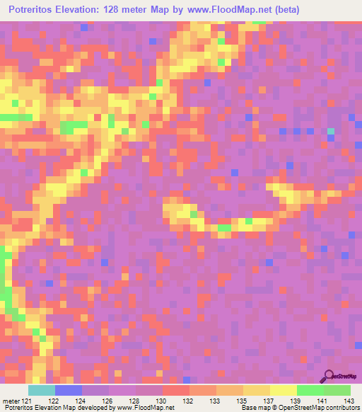 Potreritos,Colombia Elevation Map