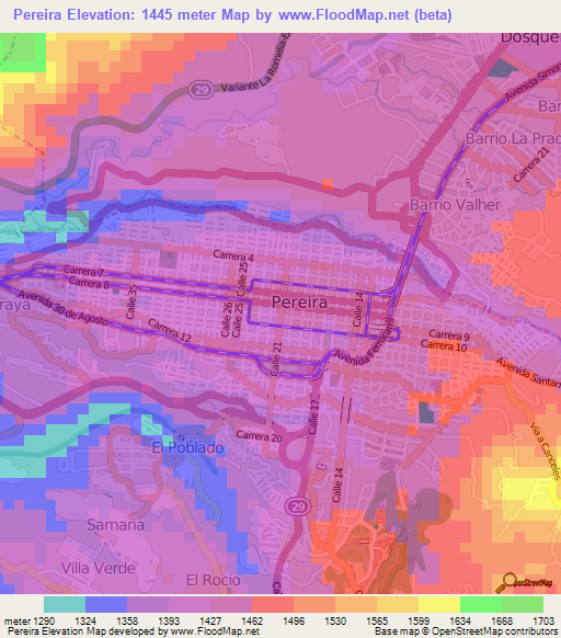 Elevation of Pereira,Colombia Elevation Map, Topography, Contour