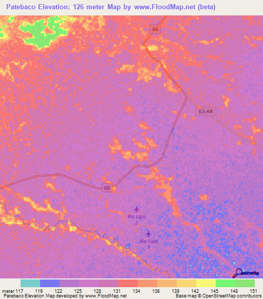 Patebaco,Colombia Elevation Map