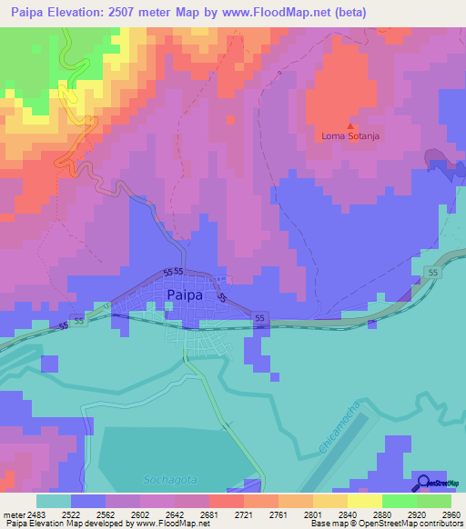 Paipa,Colombia Elevation Map