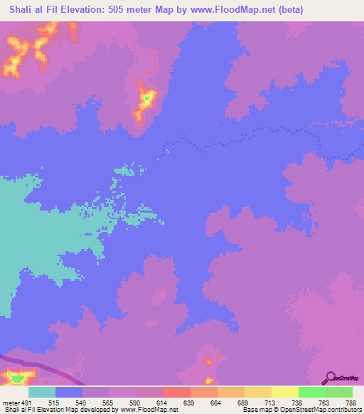 Shali al Fil,Sudan Elevation Map