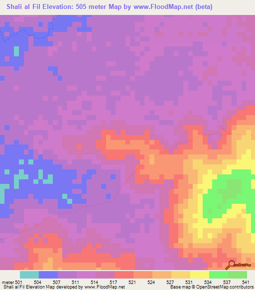 Shali al Fil,Sudan Elevation Map