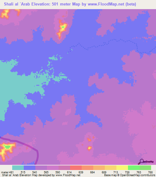 Shali al `Arab,Sudan Elevation Map