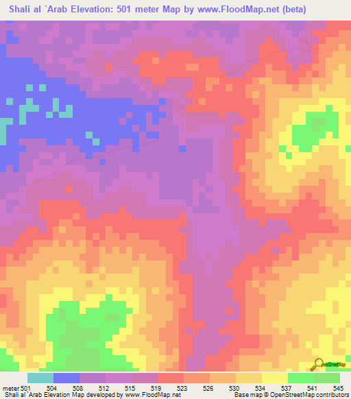 Shali al `Arab,Sudan Elevation Map