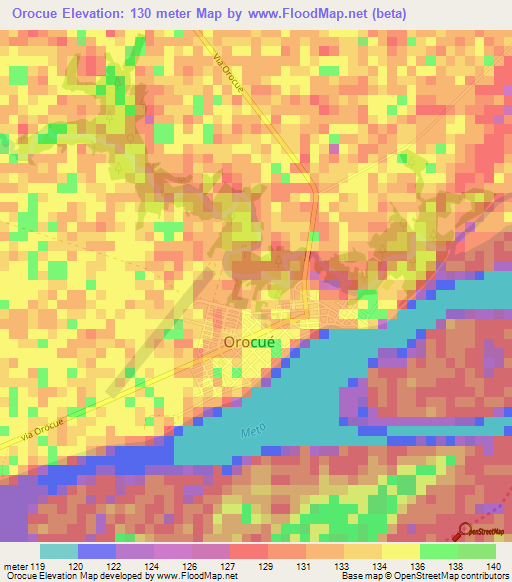 Orocue,Colombia Elevation Map