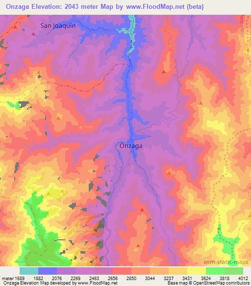 Onzaga,Colombia Elevation Map