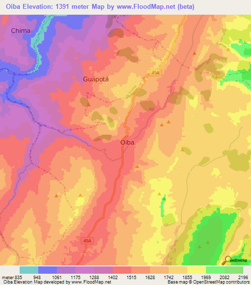 Oiba,Colombia Elevation Map