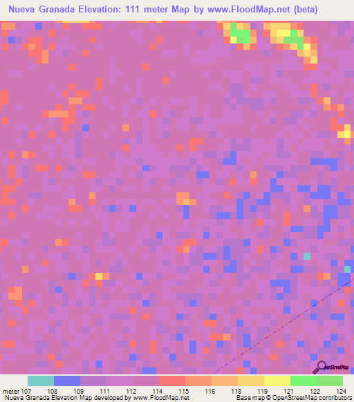 Nueva Granada,Colombia Elevation Map