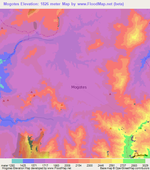 Mogotes,Colombia Elevation Map