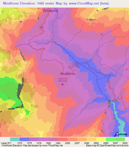 Miraflores,Colombia Elevation Map