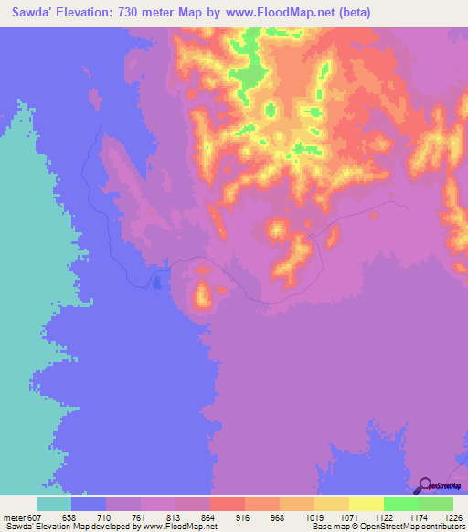 Sawda',Sudan Elevation Map