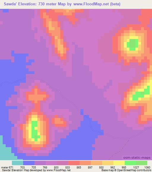 Sawda',Sudan Elevation Map