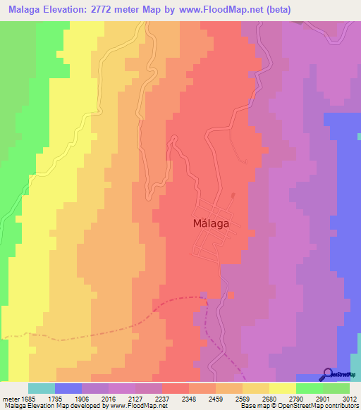 Malaga,Colombia Elevation Map