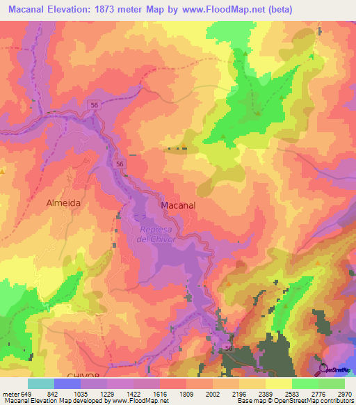 Macanal,Colombia Elevation Map