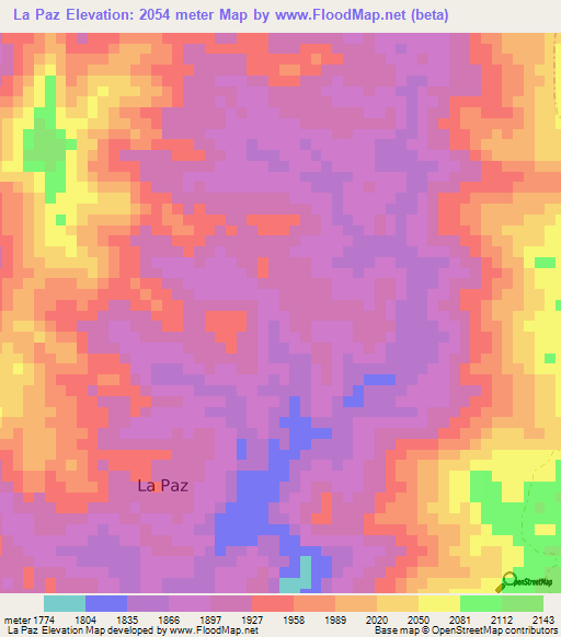 La Paz,Colombia Elevation Map