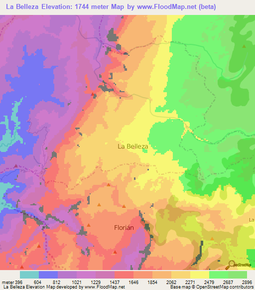 La Belleza,Colombia Elevation Map