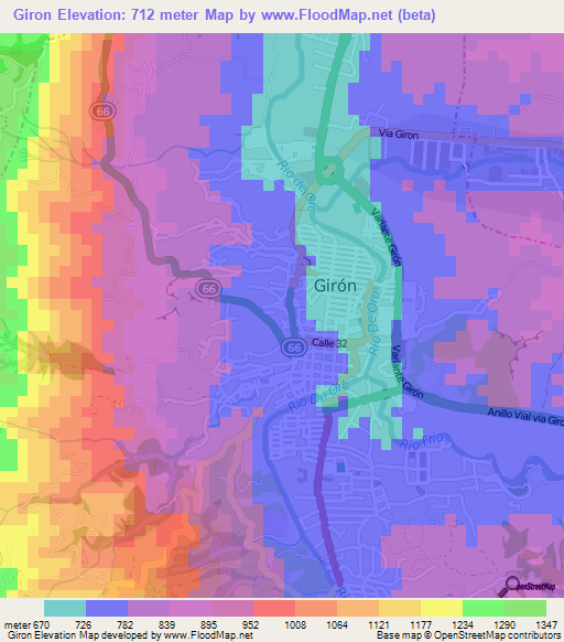 Giron,Colombia Elevation Map