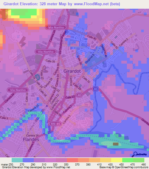 Girardot,Colombia Elevation Map