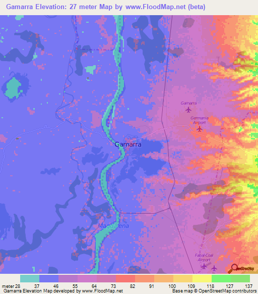 Gamarra,Colombia Elevation Map