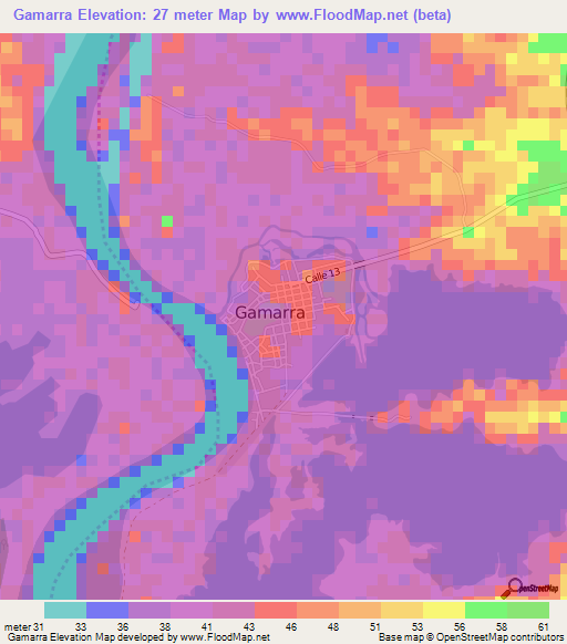 Gamarra,Colombia Elevation Map