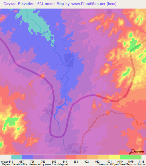 Qaysan,Sudan Elevation Map