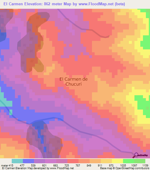 El Carmen,Colombia Elevation Map