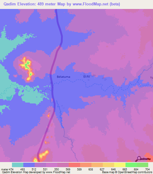 Qadim,Sudan Elevation Map