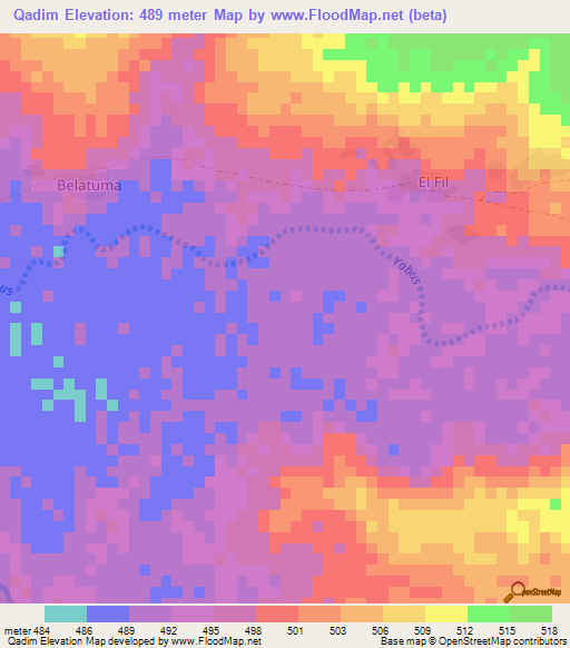 Qadim,Sudan Elevation Map