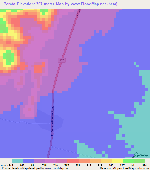 Pomfa,Sudan Elevation Map