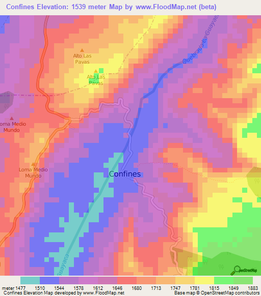 Confines,Colombia Elevation Map