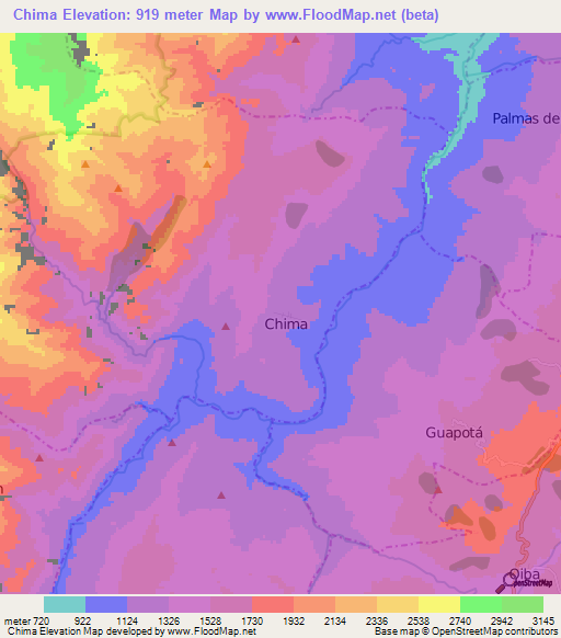 Chima,Colombia Elevation Map