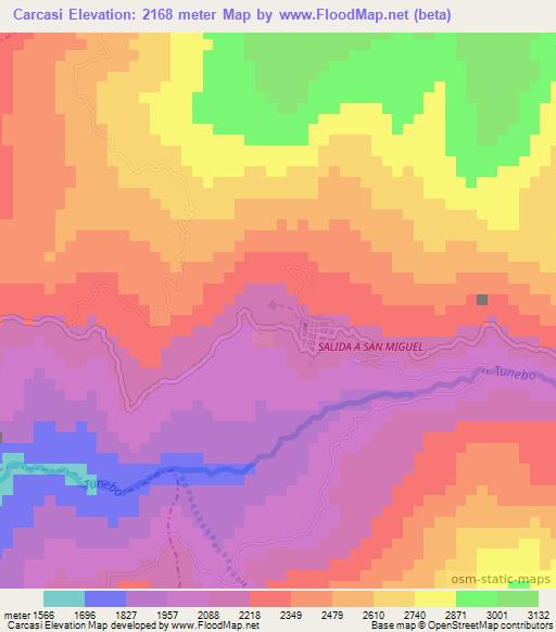 Carcasi,Colombia Elevation Map