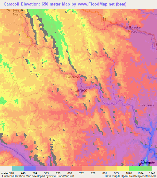 Caracoli,Colombia Elevation Map